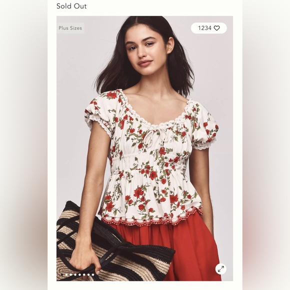 Anthropologie Tops - Maeve Short-Sleeve Sweetheart-Neck Peplum Top Size X-Large